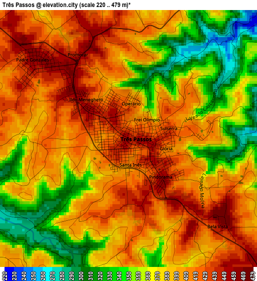 Três Passos elevation map