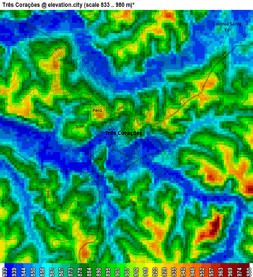 Três Corações elevation map