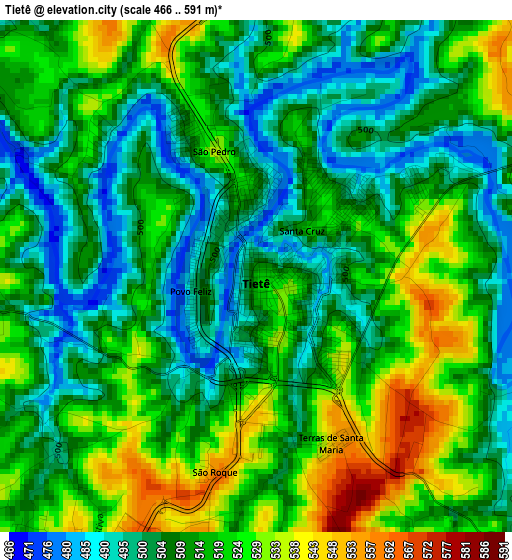 Tietê elevation map