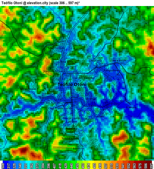 Teófilo Otoni elevation map