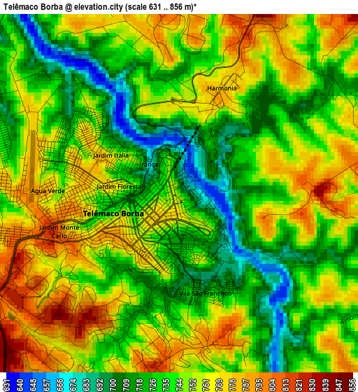Telêmaco Borba elevation map