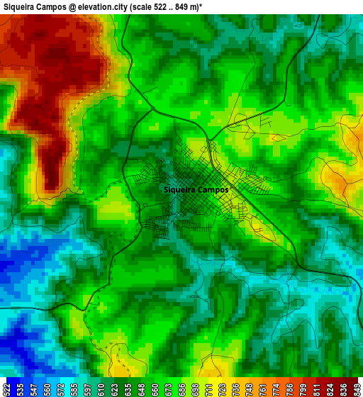 Siqueira Campos elevation map