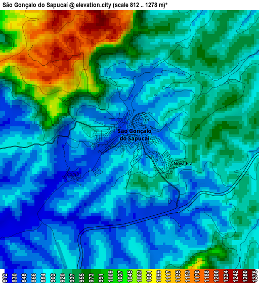 São Gonçalo do Sapucaí elevation map