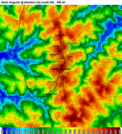 Santo Augusto elevation map