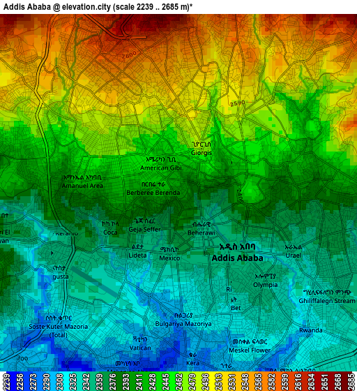 Addis Ababa elevation map