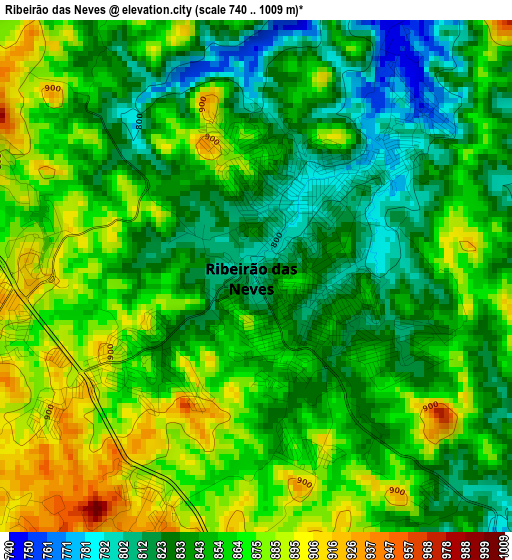 Ribeirão das Neves elevation map