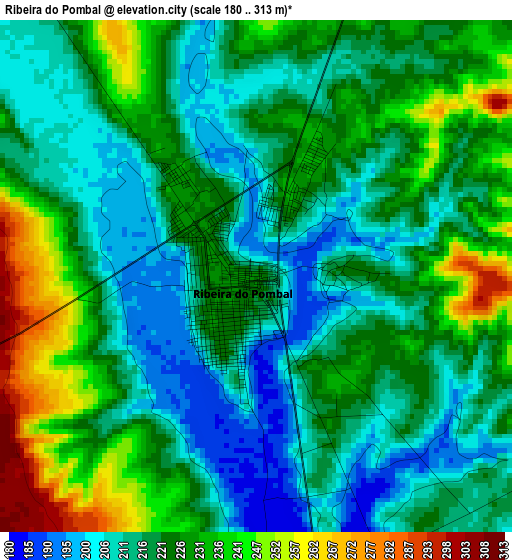 Ribeira do Pombal elevation map