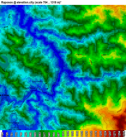 Raposos elevation map