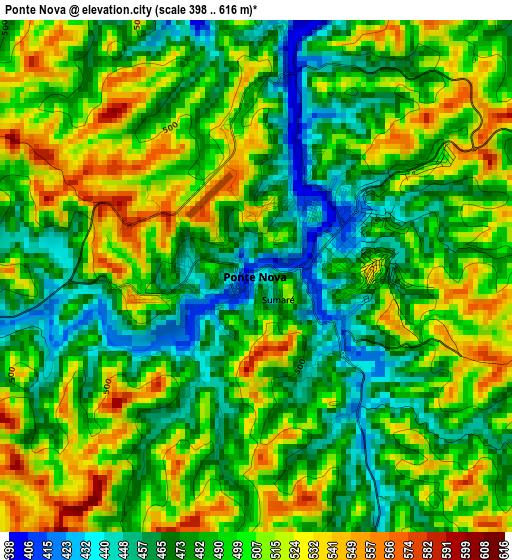 Ponte Nova elevation map