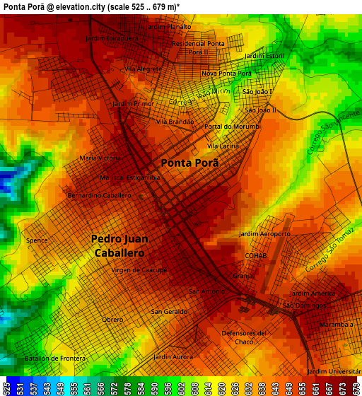 Ponta Porã elevation map