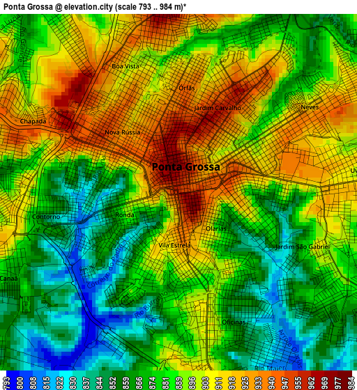 Ponta Grossa elevation map