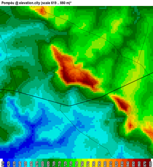 Pompéu elevation map