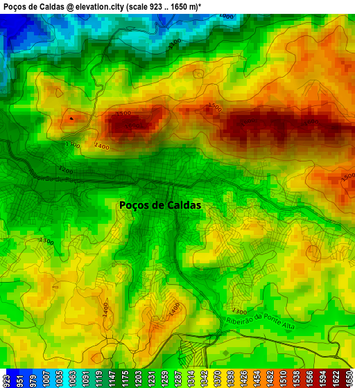 Poços de Caldas elevation map