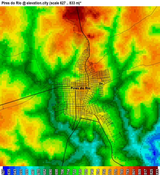 Pires do Rio elevation map