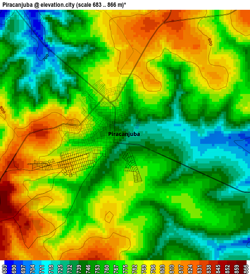 Piracanjuba elevation map