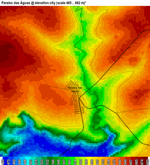 Paraíso das Águas elevation map