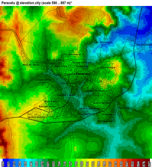 Paracatu elevation map