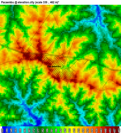 Pacaembu elevation map