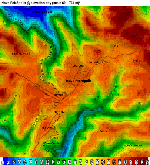 Nova Petrópolis elevation map