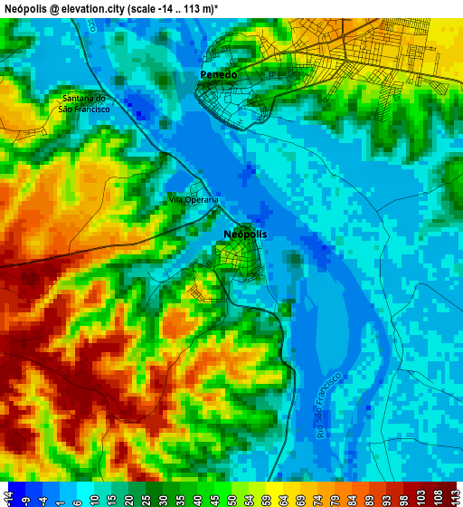 Neópolis elevation map