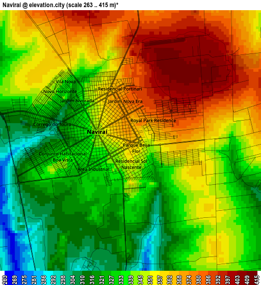 Naviraí elevation map