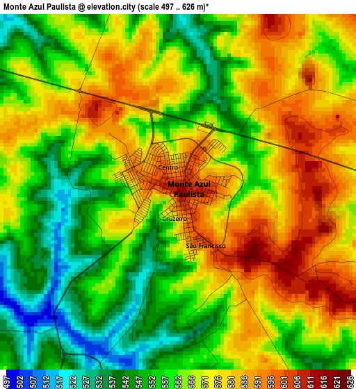 Monte Azul Paulista elevation map