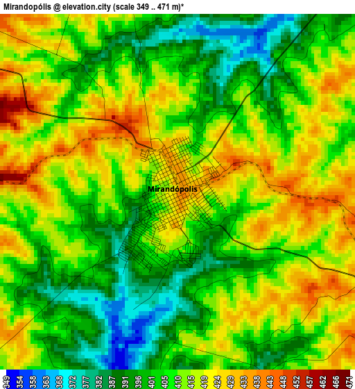 Mirandopólis elevation map