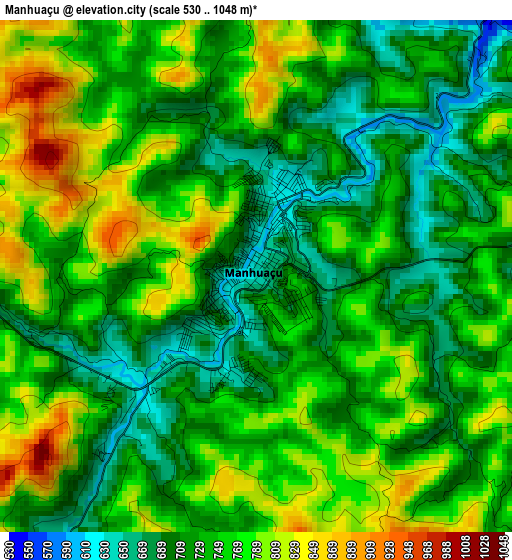 Manhuaçu elevation map