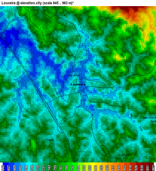 Louveira elevation map
