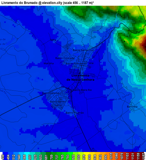 Livramento do Brumado elevation map