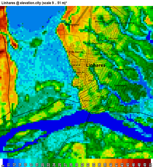 Linhares elevation map