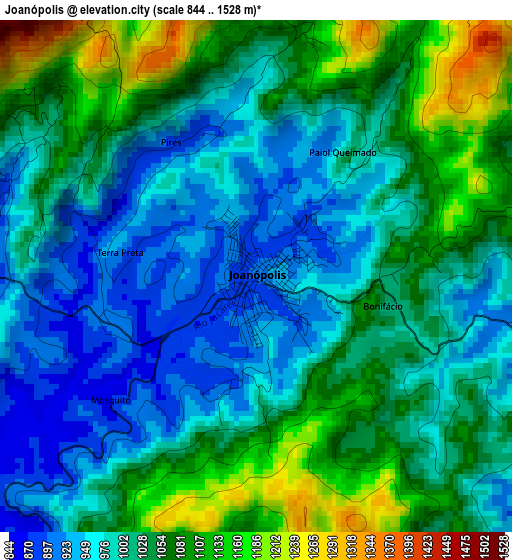 Joanópolis elevation map