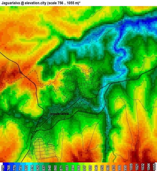 Jaguariaíva elevation map