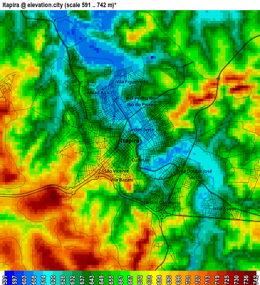 Itapira elevation map