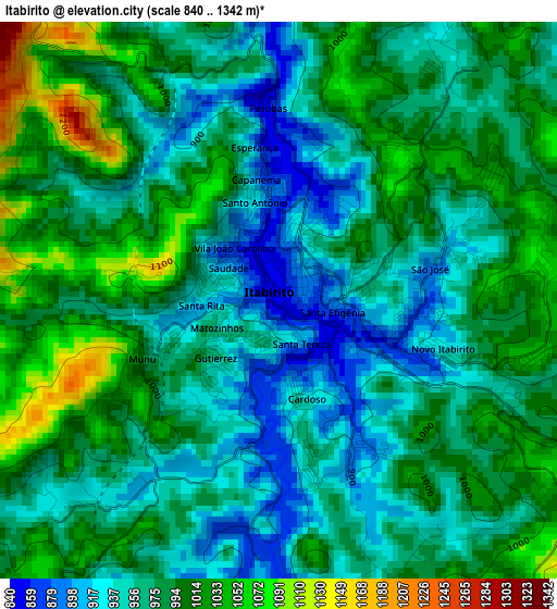 Itabirito elevation map