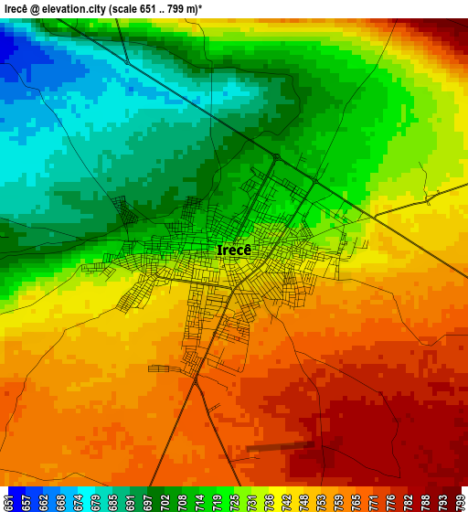 Irecê elevation map