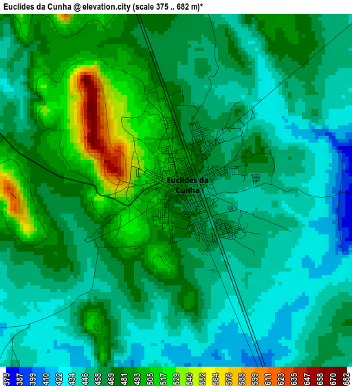 Euclides da Cunha elevation map