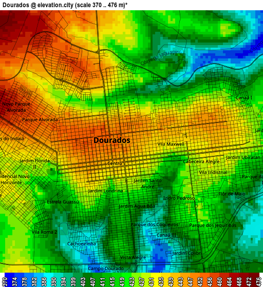 Dourados elevation map