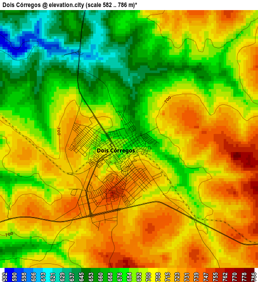 Dois Córregos elevation map