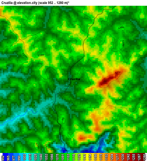 Cruzília elevation map