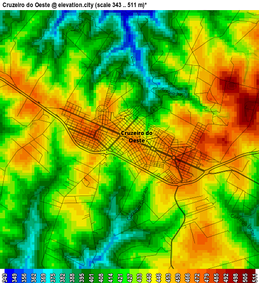 Cruzeiro do Oeste elevation map