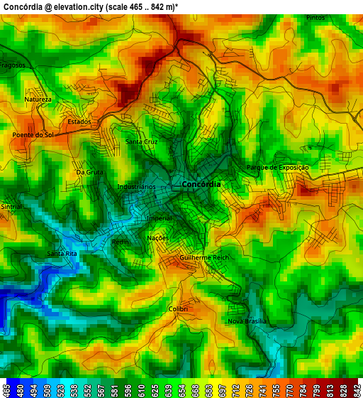 Concórdia elevation map