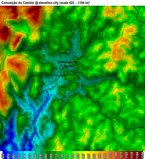 Conceição do Castelo elevation map