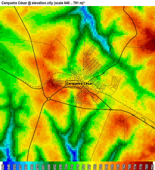 Cerqueira César elevation map