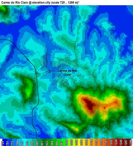 Carmo do Rio Claro elevation map