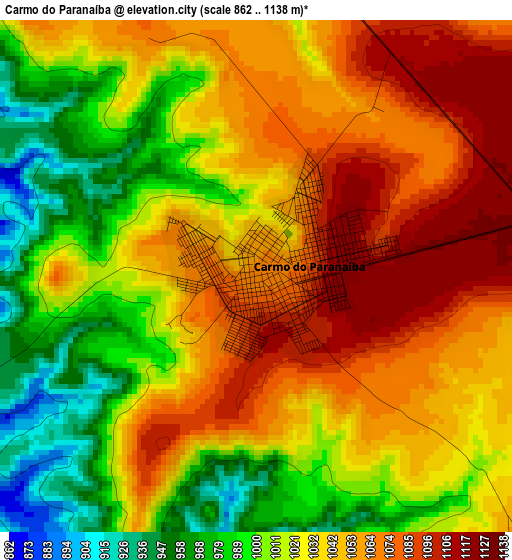 Carmo do Paranaíba elevation map