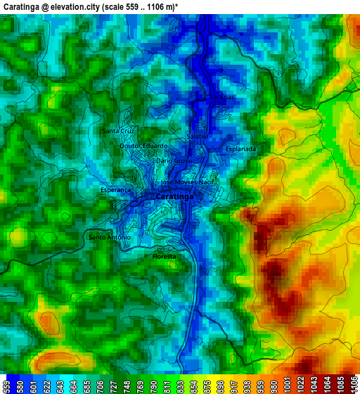 Caratinga elevation map