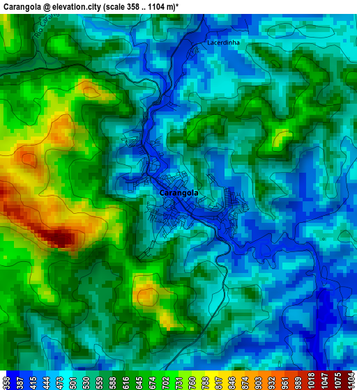 Carangola elevation map