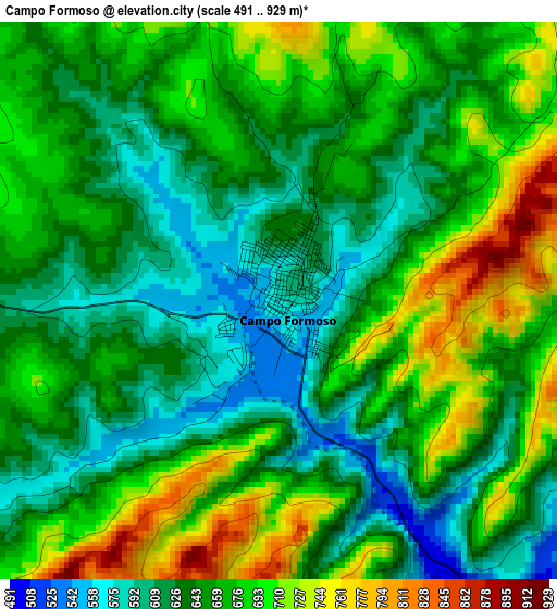 Campo Formoso elevation map