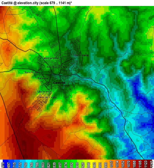 Caetité elevation map